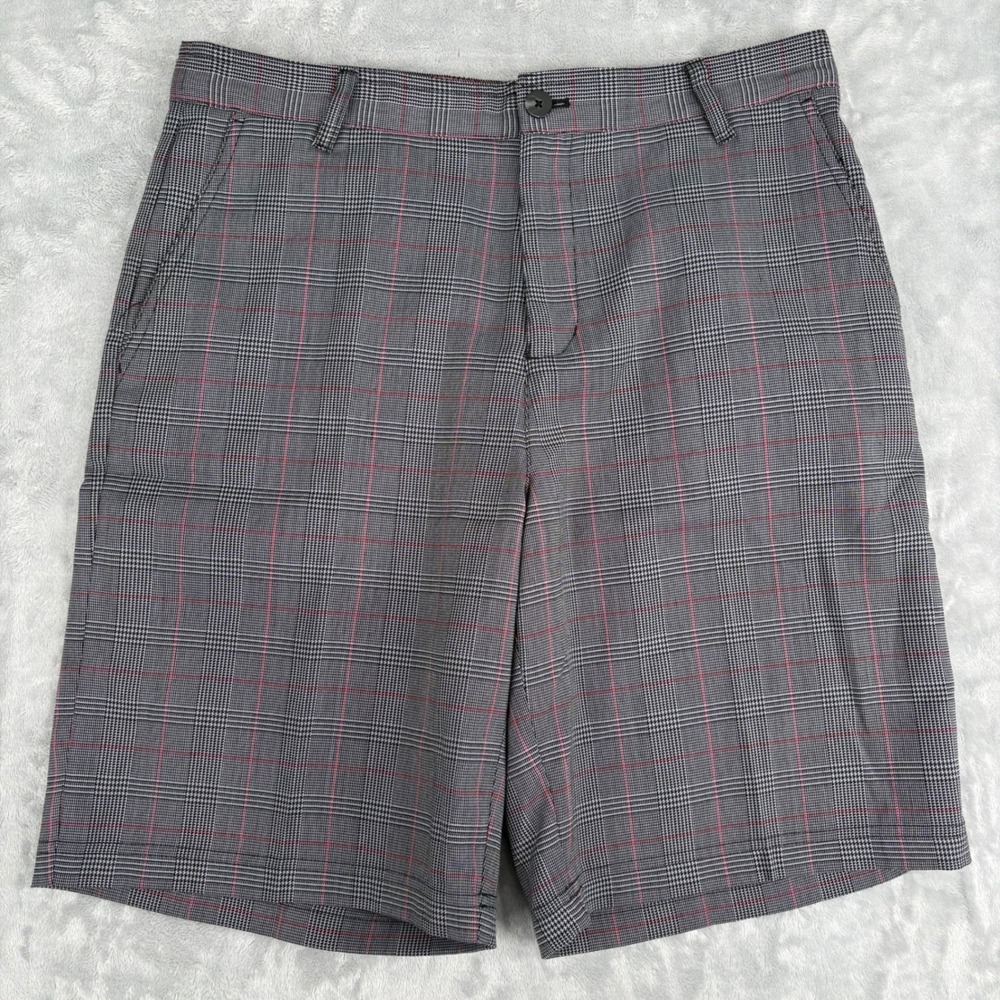 Adidas Golf Shorts Mens 32 (Fits 32x10.5) Grey Pink Plaid Performance Athletic
